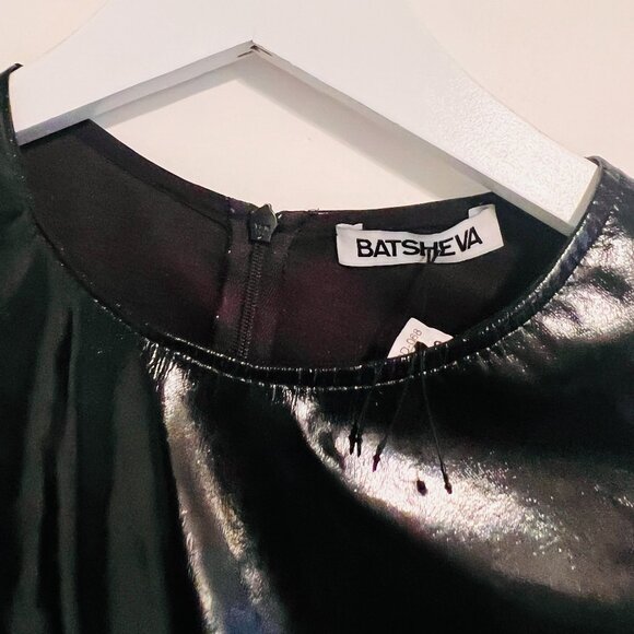 BATSHEVA Black PVC mini dress with ruffled sleeves - Picture 3 of 5